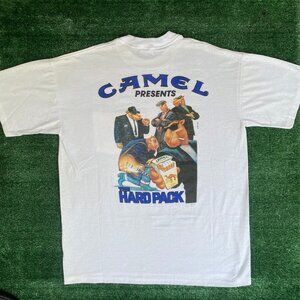 Vintage 90s Joe Camel Hard Pack T-Shirt Single Stitch White Cigarette Smoking XL